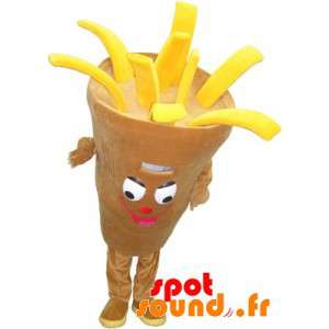 Maskottkotte av pommes frites. Snackmaskot, chipsbutik -