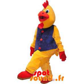 Maskotfugl, høne, gul og rød hane med kostume - Spotsound maskot