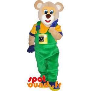 Beige bjørnemaskot klædt i et farverigt tøj - Spotsound maskot