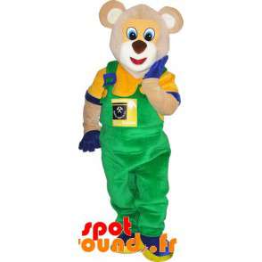 Beige björnmaskot klädd i en färgglad outfit - Spotsound maskot