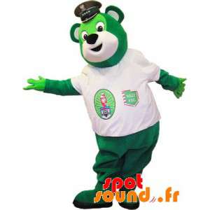 Grøn bjørnemaskot med en politihætte - Spotsound maskot