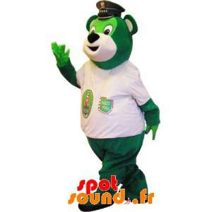 Grön björnmaskot med ett polislock - Spotsound maskot