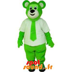 Grønn bjørn maskot kledd i...
