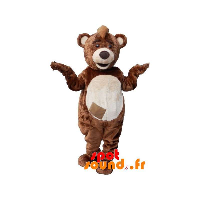 Brun och vit nallebjörnmaskot med en topp - Spotsound maskot
