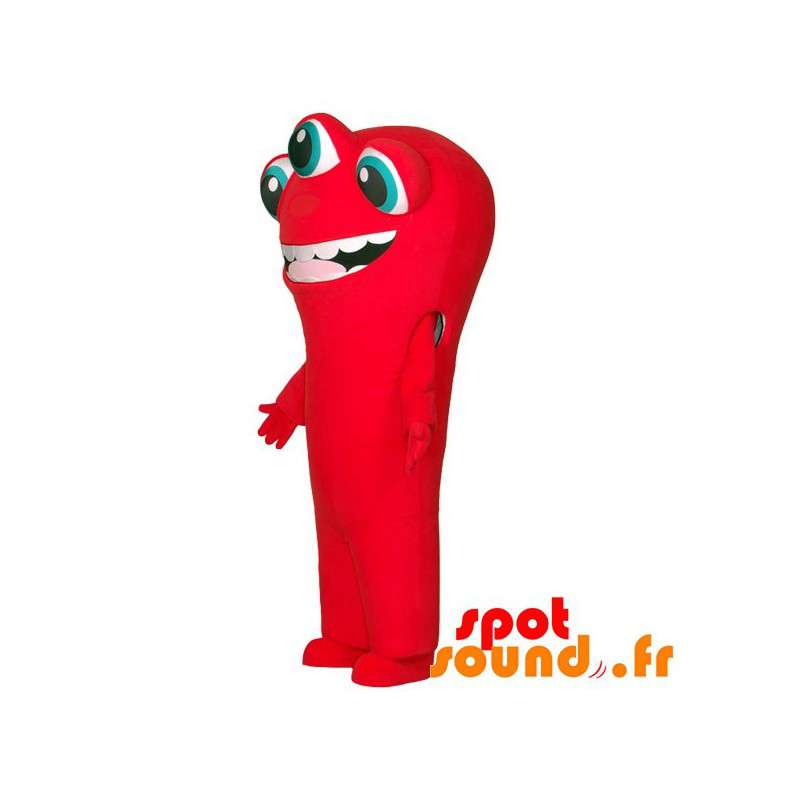 Rød fremmed maskot med 3 øjne og en stor mund - Spotsound maskot Rød fremmed maskot med 3 øjne og en stor mund - Spotsound maskot