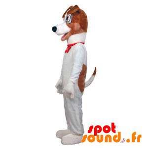 Maskot stor hvit og brun hund. canine maskot - Hundemaskoter - MASFR033180 - SpotSound.fr