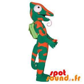 Grøn og orange kameleon med en stor tunge - Spotsound maskot