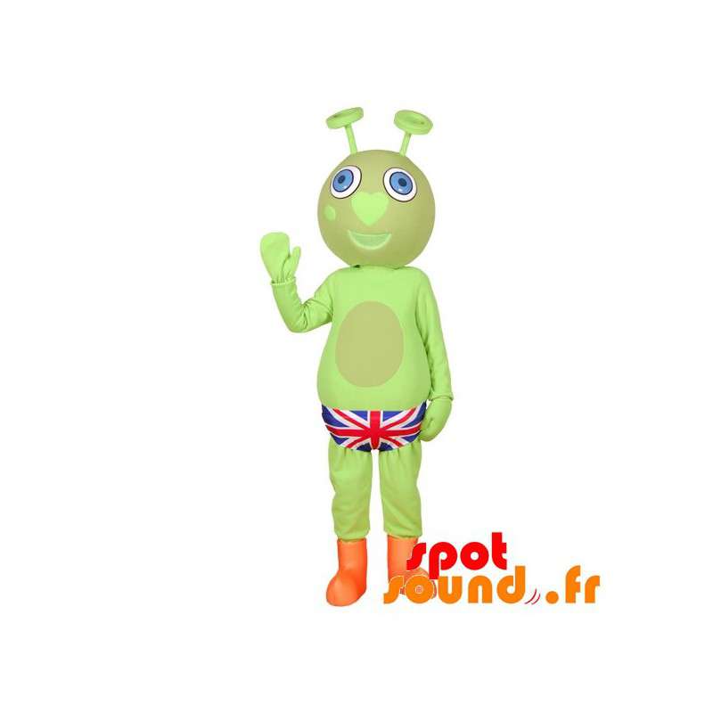 Grøn fremmed maskot med en UK slip - Spotsound maskot Grøn fremmed maskot med en UK slip - Spotsound maskot