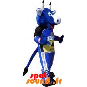 Blå ko maskot klædt i racing circuit outfit - Ko-maskotter - MASFR033191 - SpotSound.fr