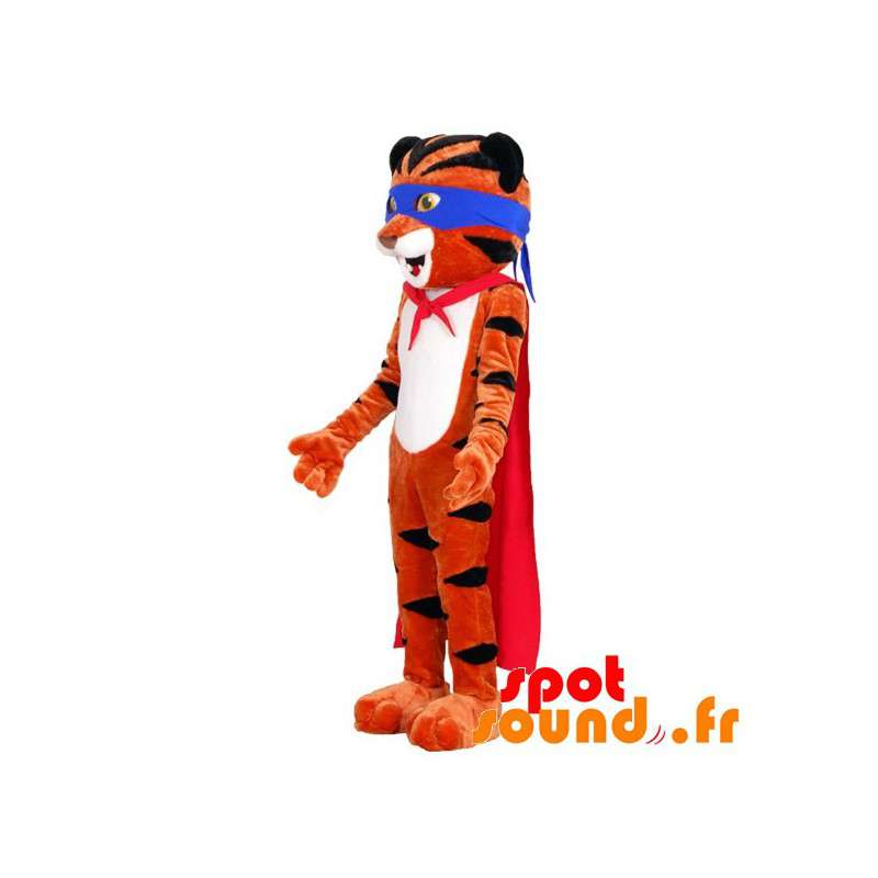 Orange och svart tigermaskot med pannband och kappa - Spotsound
