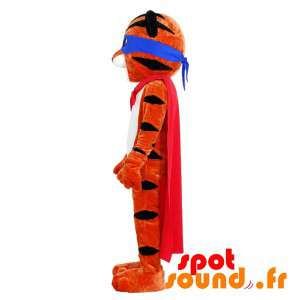 Orange och svart tigermaskot med pannband och kappa - Spotsound