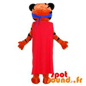 Orange og sort tiger maskot med pandebånd og kappe - Spotsound
