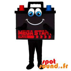 Kæmpe bilbatteri maskot, sort, blå og rød - Spotsound maskot