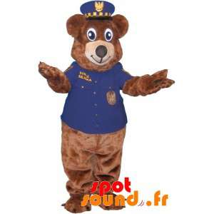 Klädd i polisuniform för brunbjörnmaskot - Spotsound maskot