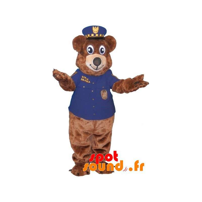 Klädd i polisuniform för brunbjörnmaskot - Spotsound maskot