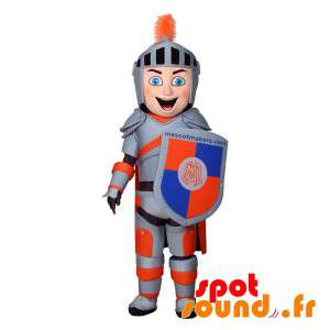 Riddermaskot med grå og orange rustning - Spotsound maskot