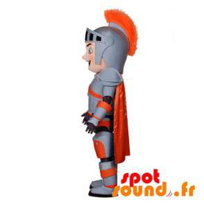 Riddermaskot med grå og orange rustning - Spotsound maskot