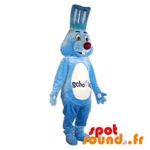Blauw konijn mascotte en...