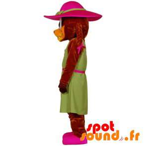 Beaver maskot klædt i en kjole med hat - Spotsound maskot
