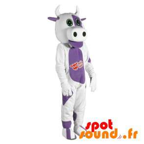 Maskot hvid og lilla ko. Ko kostume - Spotsound maskot