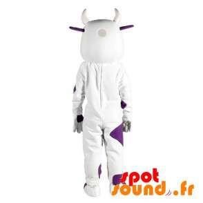 Maskot hvid og lilla ko. Ko kostume - Spotsound maskot