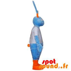 Stor blå och orange kaninmaskot med stora öron - Spotsound