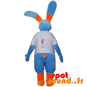 Stor blå och orange kaninmaskot med stora öron - Spotsound