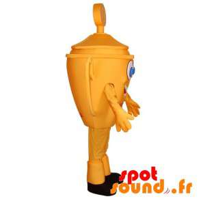 Gul trofæ maskot med blå øjne. Kopmaskot - Spotsound maskot