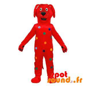 Rød hundemaskot med farverige prikker - Spotsound maskot