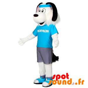 Hvid og sort hundemaskot i sportstøj med pandebånd - Spotsound
