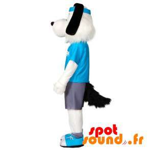 Hvid og sort hundemaskot i sportstøj med pandebånd - Spotsound