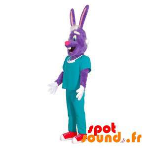 Purpurfärgad kaninmaskot klädd som en kirurg. - Spotsound maskot