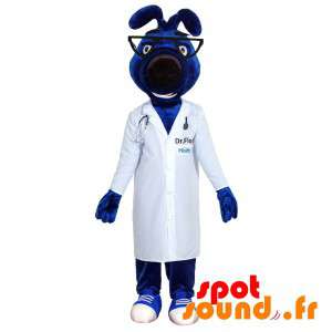 Blå hundmaskot med en doktors kappa - Spotsound maskot