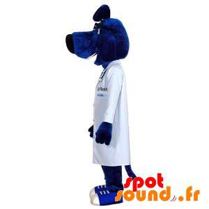 Blå hundmaskot med en doktors kappa - Spotsound maskot