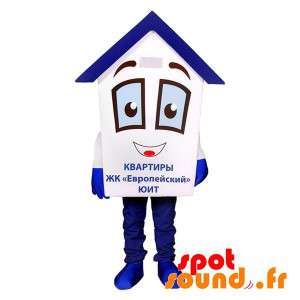 Meget sød og sjov hvid og blå husmaskot - Spotsound maskot