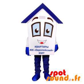 Mycket söt och rolig vit och blå husmaskot - Spotsound maskot