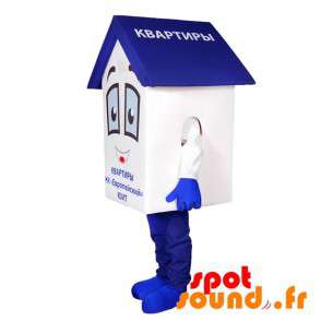 Mycket söt och rolig vit och blå husmaskot - Spotsound maskot