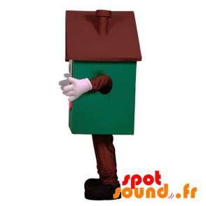 Kæmpe husmaskot, grøn og brun, meget smilende - Spotsound maskot