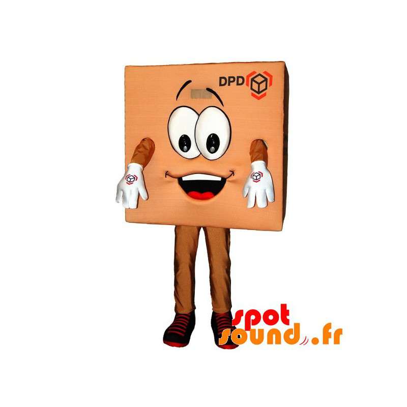Papmaskot, brun leveringspakke, smilende - Spotsound maskot Papmaskot, brun leveringspakke, smilende - Spotsound maskot