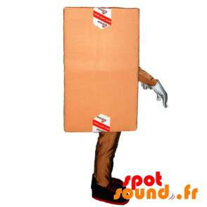 Kartongmaskot, brunt leveranspaket, leende - Spotsound maskot