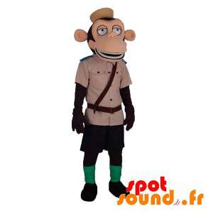 Monkey maskot i explorer outfit, djurhållare - Spotsound maskot