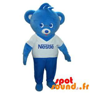 Blå och vit nallebjörnmaskot. Nestle Bear - Spotsound maskot