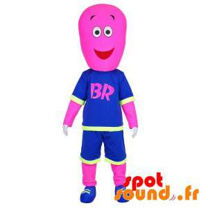 Roze mascotte geklede man...