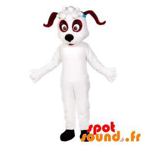 白と茶色の犬のマスコット。犬のコスチューム