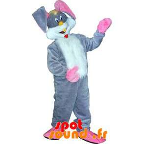 Grå kanin maskot, hvit og rosa. Rabbit Costume - Kanin maskot - MASFR033295 - SpotSound.fr