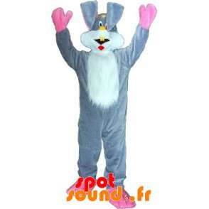 Grå kanin maskot, hvit og rosa. Rabbit Costume - Kanin maskot - MASFR033295 - SpotSound.fr