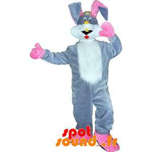 Grå, vit och rosa kaninmaskot. Bunny kostym - Spotsound maskot