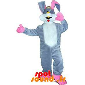 Grå kanin maskot, hvit og rosa. Rabbit Costume - Kanin maskot - MASFR033295 - SpotSound.fr