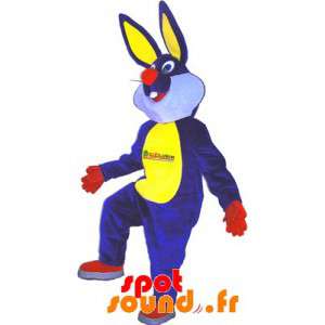 Blå, gul, röd och vit kaninmaskot - Spotsound maskot
