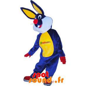 Blå, gul, rød og hvid kanin maskot - Spotsound maskot